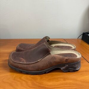 Timberland Slip On Loafer Mule‎ Brown Leather Western Casual Comfort Neutral